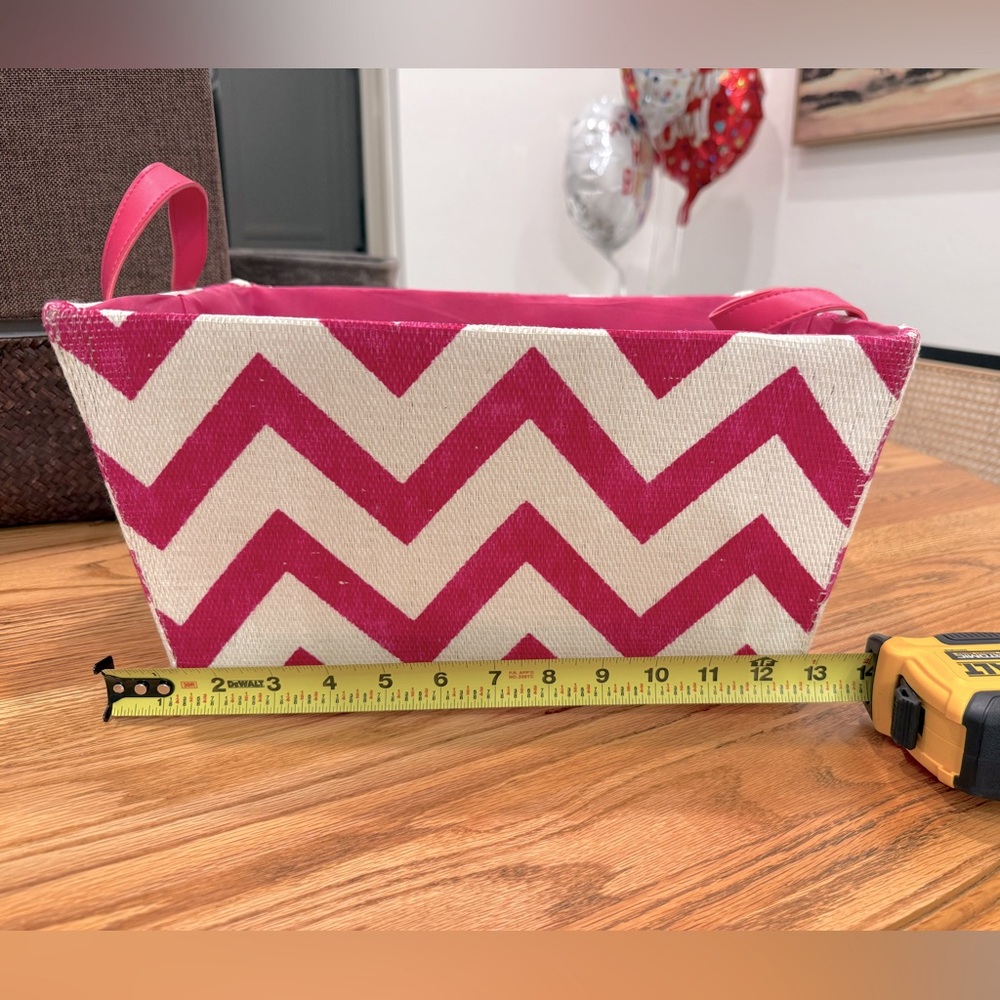 Pink and White Chevron Fabric Basket